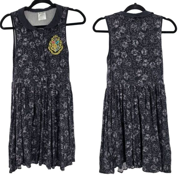 Harry Potter Hogwart's Sleeveless Dress S Black Button Front Elastic Waist Knee - Picture 1 of 13